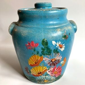 Vintage Blue Floral Cookie Jar, Ransburg Stoneware